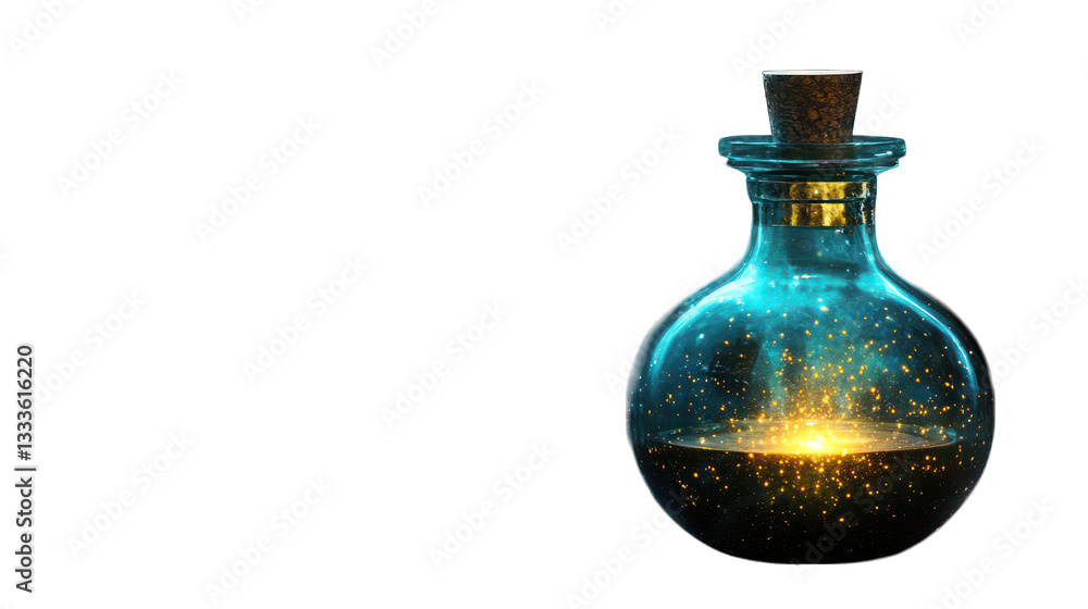 A mystical potion bottle with glowing liquid on a transparent background A mystical potion bottle with glowing liquid on a transparent background