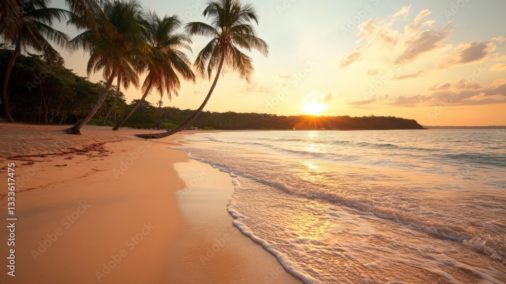 Fototapeta premium Tranquil Beach Sunset with Palm Trees