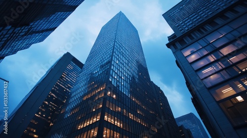 Wallpaper Mural A dynamic low angle view captures the imposing height of urban skyscrapers Torontodigital.ca