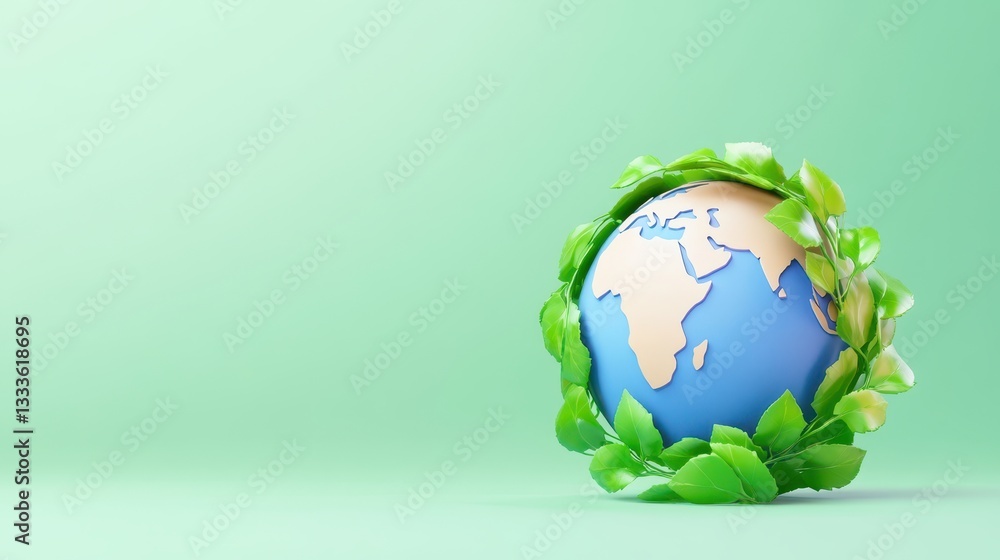 Environmental, Social, and Governance concept. A globe surrounded by green leaves on a soft green background. Environmental, Social, and Governance concept. A globe surrounded by green leaves on a soft green background.