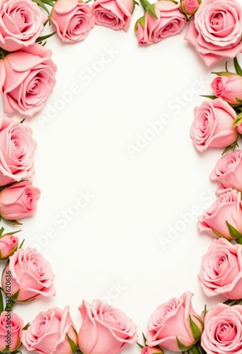 Wallpaper Mural Pink roses elegantly frame a bright white background, offering a fresh and romantic feel. This floral arrangement is ideal for invitations, greeting cards, or decor Generative AI Torontodigital.ca