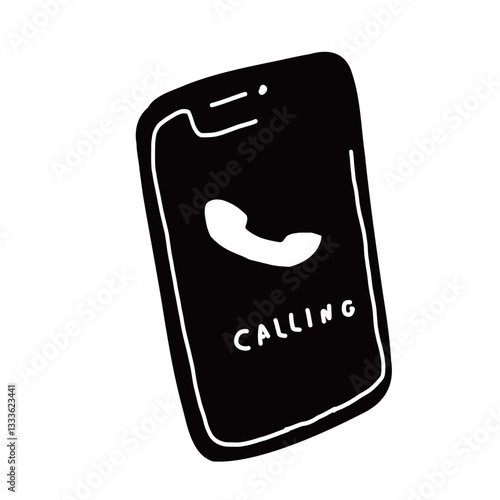 電話が鳴っているスマートフォンの手書きベクターイラストアイコン