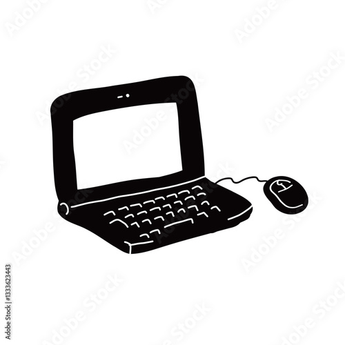 マウスとノートパソコンの手書きベクターイラストアイコン