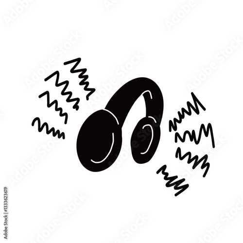 音楽が流れているヘッドフォンの手書きベクターイラストアイコン
