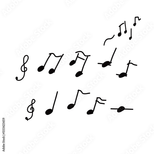 色々な形の音符の手書きベクターイラストアイコン（黒）