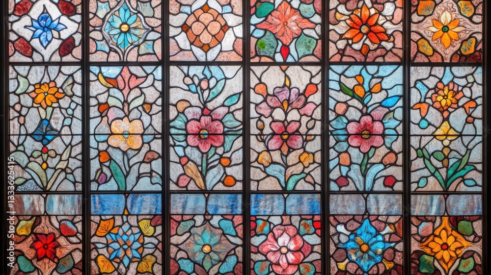 Colorful Floral Stained Glass Window Design