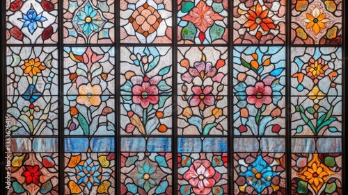 Obraz na płótnie Colorful Floral Stained Glass Window Design w salonie