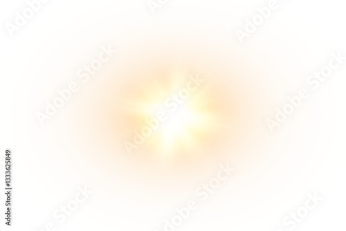 Flares with highlights of golden color, bright beautiful sun, set of suns, vector png.	

