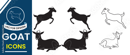 Goat icon, silhouette symbol design. Goat, sheep, lamb line art, Domestic animal icon, symbol. Vector illustration.