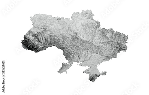 Принти на полотні Ukraine Map Flag Shaded Relief Color Height Map On Ukraine Flag Colors 3d Illust