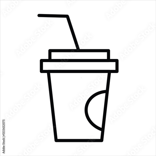 Tea or coffee cups icons.  Disposable plastic coffee or tea cup with straw icon. Paper cup vector illustration.