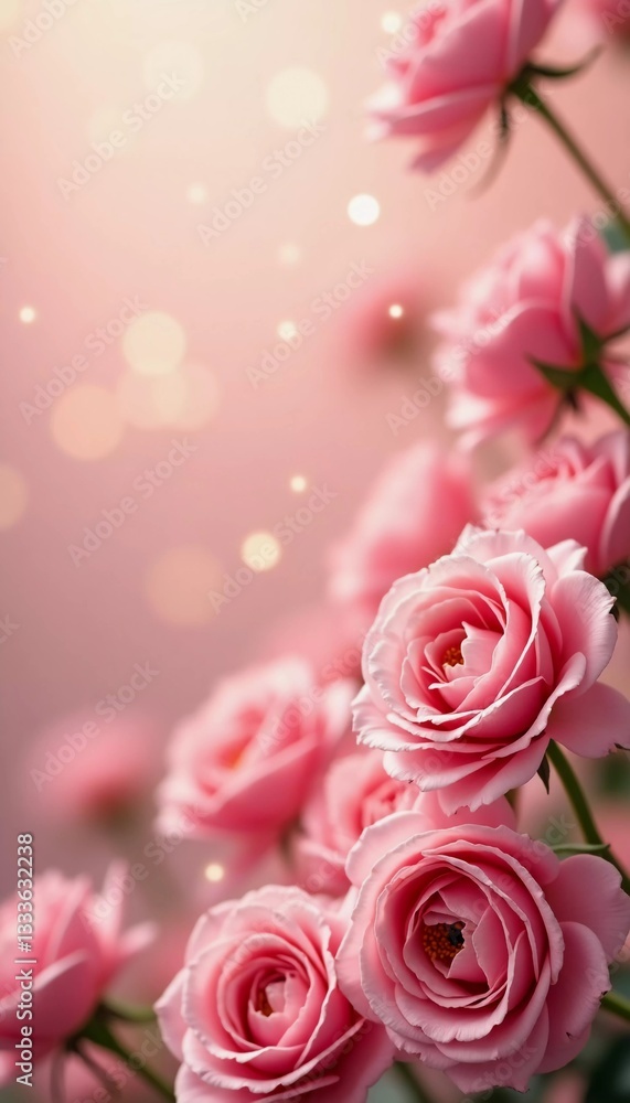 Soft pink roses gracefully bloom against a shimmering bokeh backdrop, providing a perfect canvas for expressing love and sentiments in personalized notes Generative AI Soft pink roses gracefully bloom against a shimmering bokeh backdrop, providing a perfect canvas for expressing love and sentiments in personalized notes Generative AI