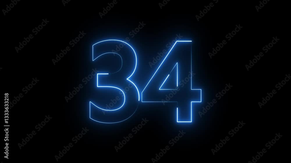 The neon 34 text icon animation features pulsating, glowing digits with smooth transitions and vibrant neon colors, creating a dynamic, energetic, and visually captivating effect. The neon 34 text icon animation features pulsating, glowing digits with smooth transitions and vibrant neon colors, creating a dynamic, energetic, and visually captivating effect.