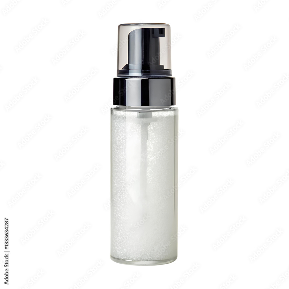Facial cleansing foam bottle on transparency background, ideal for skincare routines Facial cleansing foam bottle on transparency background, ideal for skincare routines