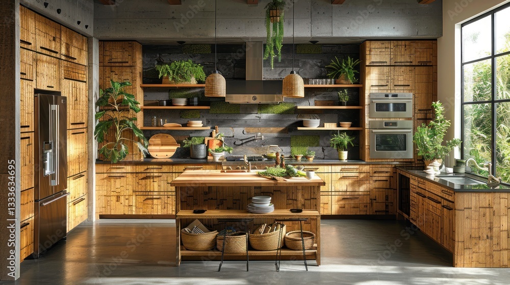 Fototapeta premium Rustic Modern Kitchen Design: Eco-Friendly and Stylish