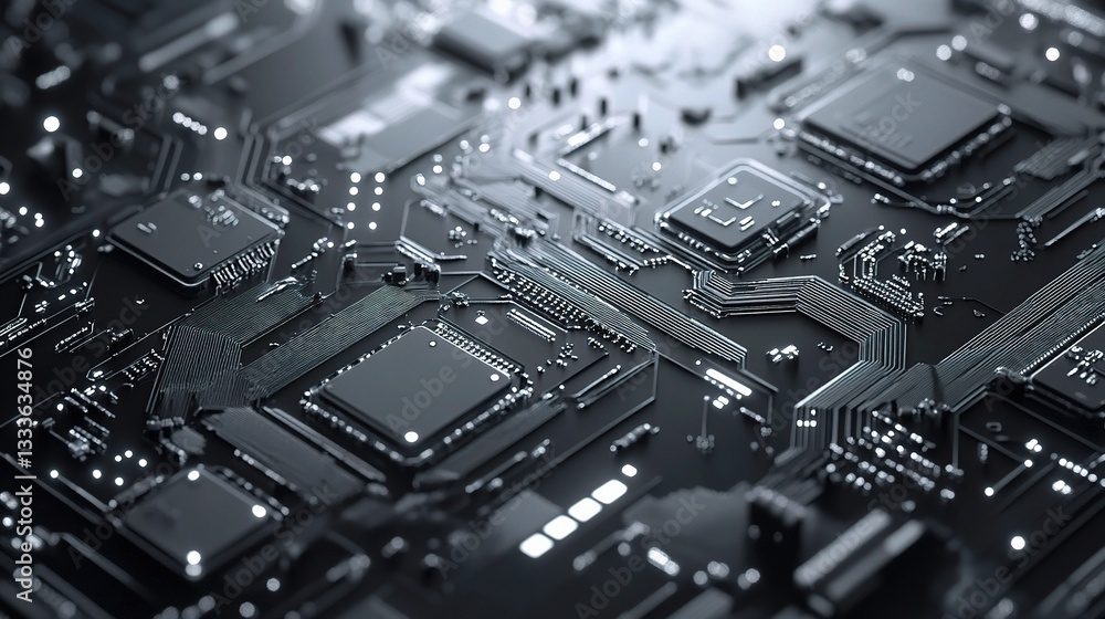 Intricate Futuristic Technology Background with Gray Circuit Design Intricate Futuristic Technology Background with Gray Circuit Design