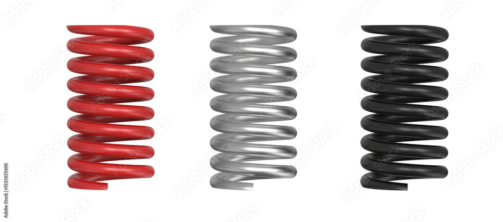 © POSMGUYS - Set coil spring twisted, metal industrial coil isolated. Metal spring isolated on transparency background