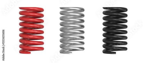 Set coil spring twisted, metal industrial coil isolated. Metal spring isolated on transparency background	