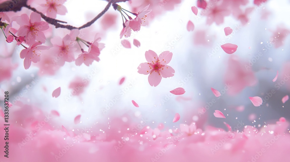 Fototapeta premium Springtime Cherry Blossoms Pink Petals Falling Serene Background
