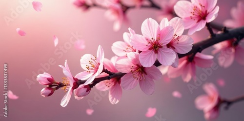 Wallpaper Mural Soft pink sakura petals scattered on a tree branch, sakura, cherry blossom branches, blossoming trees Torontodigital.ca