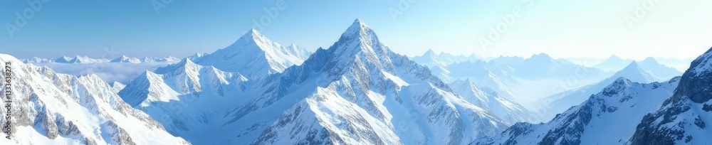 Obraz premium Towering peaks of mountain range covered in deep snow, landscape, peaks, majestic