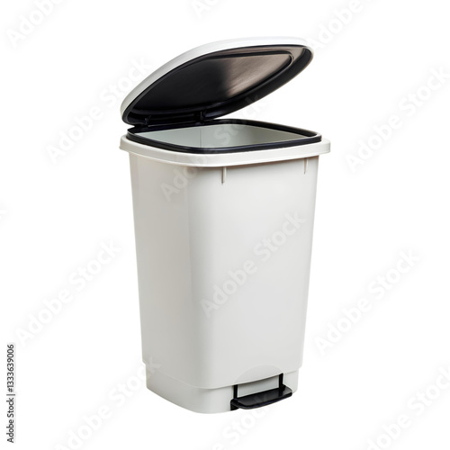 white rubbish bin with lid, ideal for waste disposal in any setting