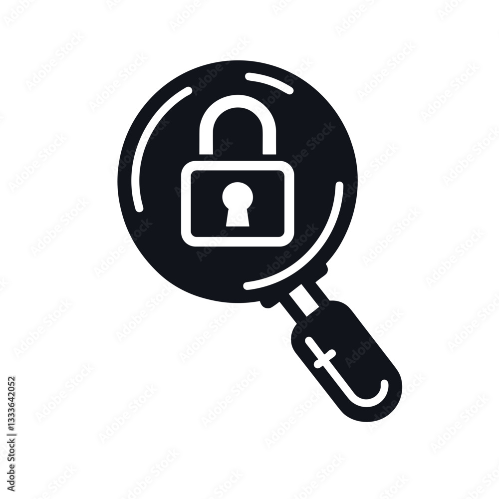 Magnifying glass icon focusing on padlock symbol for security and protection analysis concept on a transparent background Magnifying glass icon focusing on padlock symbol for security and protection analysis concept on a transparent background