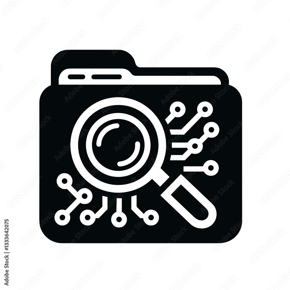 Magnifying glass icon on folder symbol for data analysis and digital management concept on a transparent background Magnifying glass icon on folder symbol for data analysis and digital management concept on a transparent background