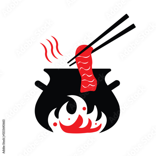 Hot pot kitchen and catering restaurant food logo icon template with big fire flame design