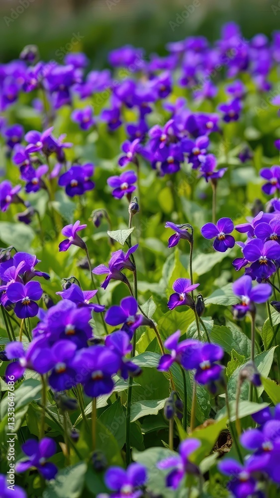 A field of purple violets swaying gently in the breeze, botanical, garden, A field of purple violets swaying gently in the breeze, botanical, garden,