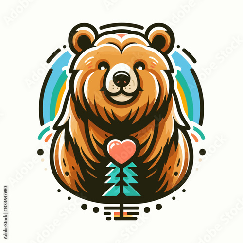 Ilustracja niedźwiedzia w naturze, symbolu siły, w stylu colourful vector graphic art na przezroczystym, izolowanym tle clipart w formacie wektorowym, żywa i potężna.