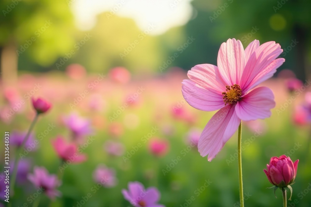 Bokeh effect with pink and purple flowers in a field, light, floral, fields Bokeh effect with pink and purple flowers in a field, light, floral, fields