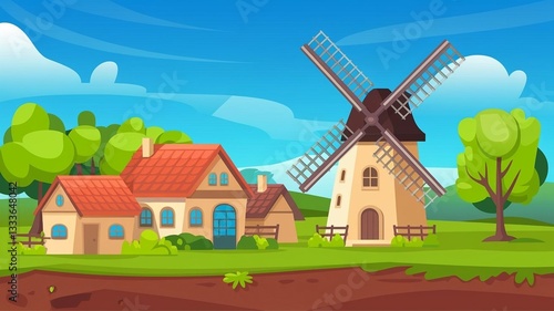 landscape with windmill