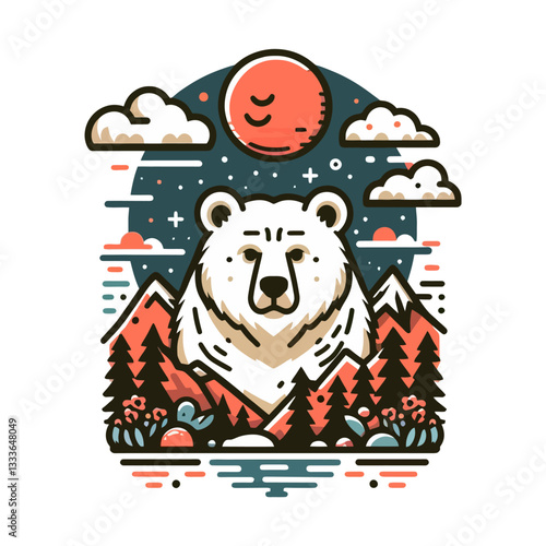 Ilustracja niedźwiedzia w naturze, symbolu siły, w stylu colourful vector graphic art na przezroczystym, izolowanym tle clipart w formacie wektorowym, żywa i potężna.