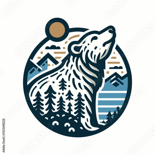 Ilustracja niedźwiedzia w naturze, symbolu siły, w stylu colourful vector graphic art na przezroczystym, izolowanym tle clipart w formacie wektorowym, żywa i potężna.