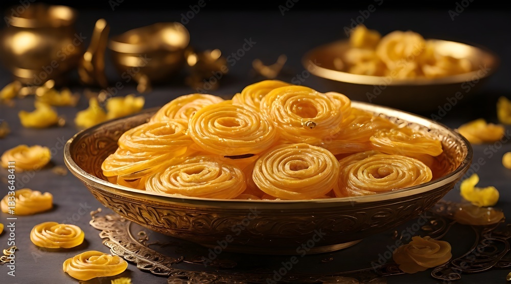 ate of golden jalebi traditional Indian sweet with its shiny amber.generative.ai