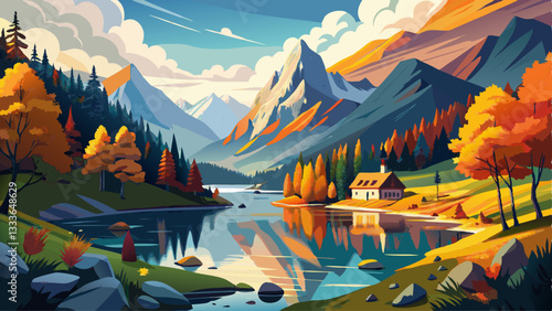Fantastic autumn panorama on Hintersee lake. Colorful morning view of Bavarian Alps on the Austrian border, Germany, Europe. Beauty of nature concept