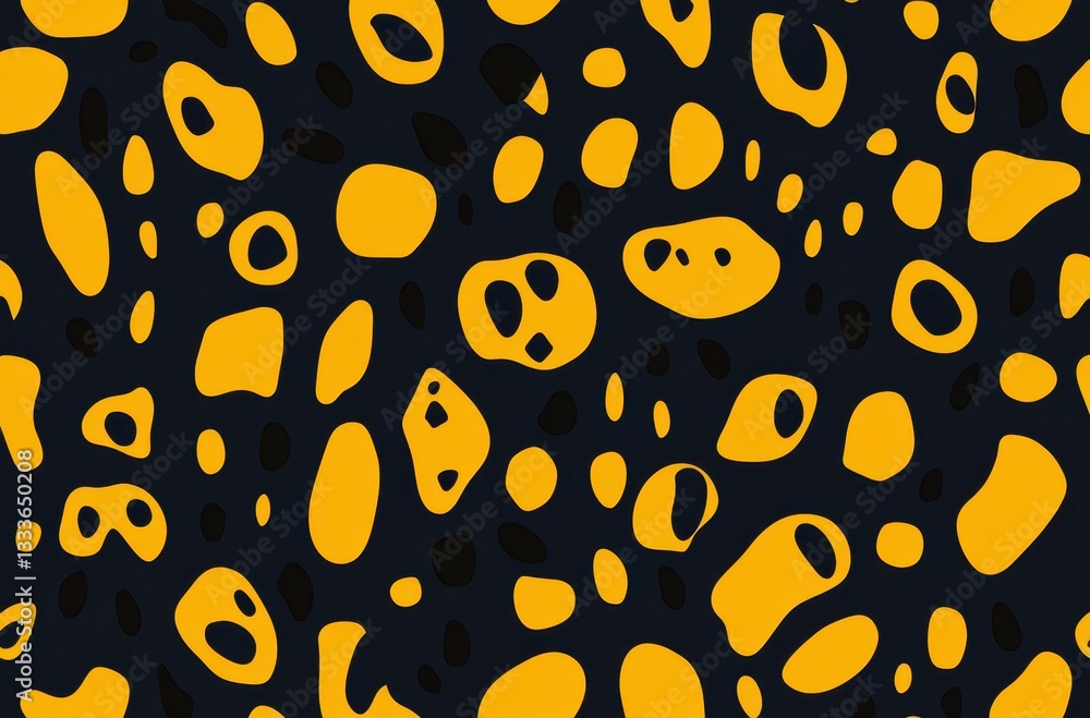 Abstract Pattern Featuring Yellow Organic Shapes on Dark Background for Creative Projects, Textiles, and Graphic Design Use Abstract Pattern Featuring Yellow Organic Shapes on Dark Background for Creative Projects, Textiles, and Graphic Design Use