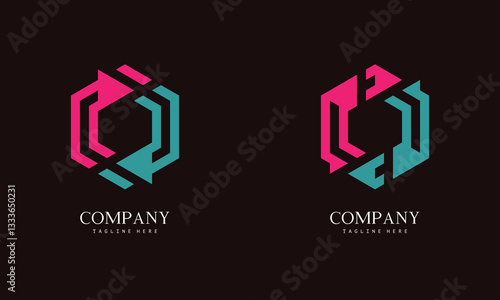 Set of hexagon-shaped monogram logo with the initial letter U. Suitable for various businesses.