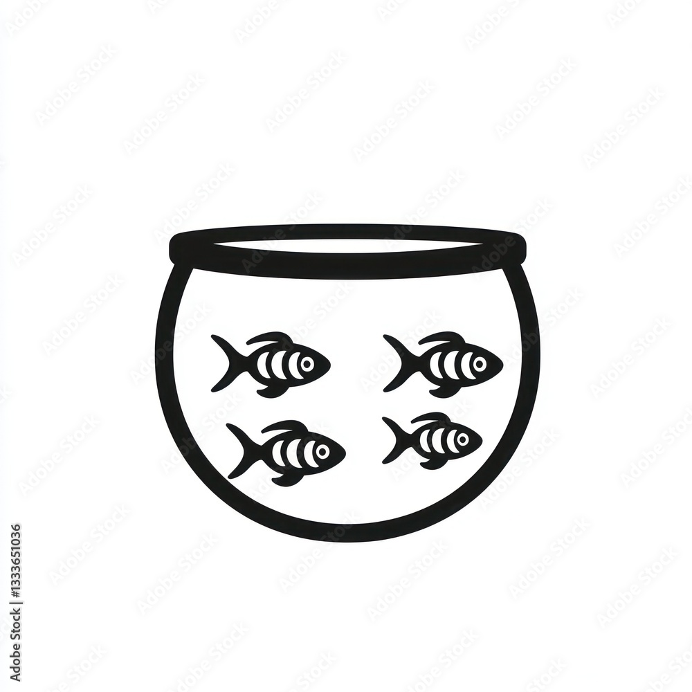 Fish bowl icon in black, sharp and sleek design symbolizing life beneath the water on a white backdrop. Fish bowl icon in black, sharp and sleek design symbolizing life beneath the water on a white backdrop.