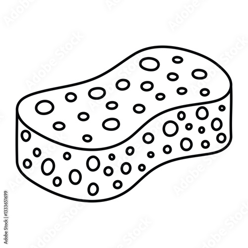 Cleaning sponge vector illustration. Hand-drawn dishwashing scrubber icon in doodle style. Black line art isolated on white background.