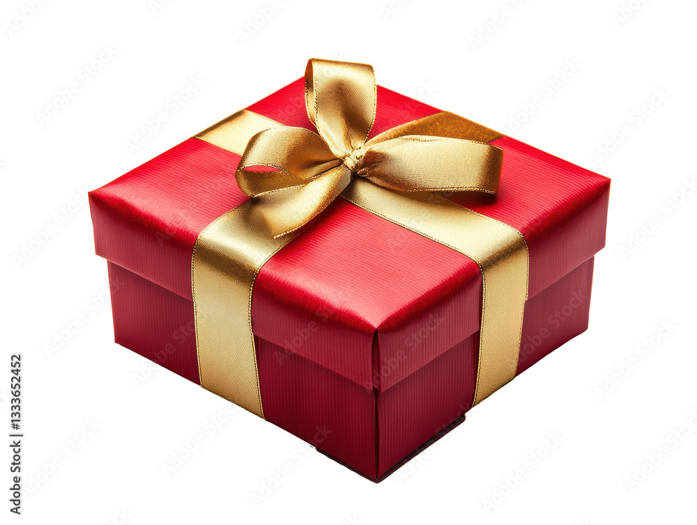 Isolated Red Gift Box Tied with a Gleaming Gold Ribbon and Bow Isolated Red Gift Box Tied with a Gleaming Gold Ribbon and Bow