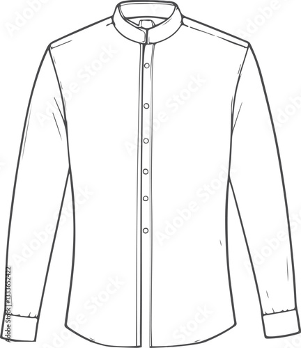 Men's Mandarin collar shirt sketch fashion illustration drawing template.
