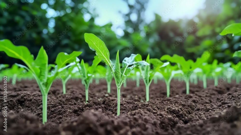 Young Plants Growing in Soil Agriculture Farm Spring Nature Growth Young Plants Growing in Soil Agriculture Farm Spring Nature Growth