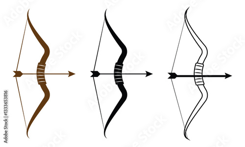Bow and arrow icons icon, vector set. Set of archer, Silhouette of bow and arrow symbol, Collection of archer, bow and arrow, weapon, design. Vector illustration.