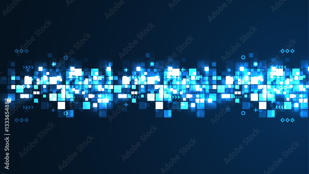 Digital technology background. Digital data square blue pattern pixel background