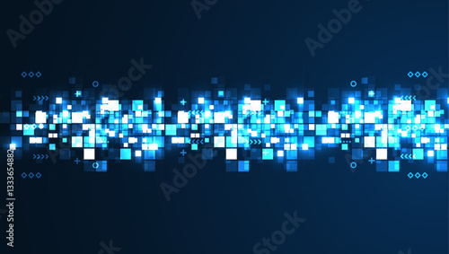 Obraz na płótnie Digital technology background. Digital data square blue pattern pixel background w salonie
