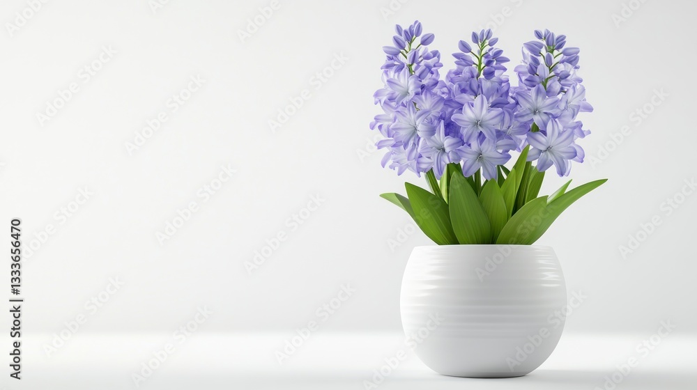 Hyacinth in White Pot on White Background Home Decor Element Hyacinth in White Pot on White Background Home Decor Element