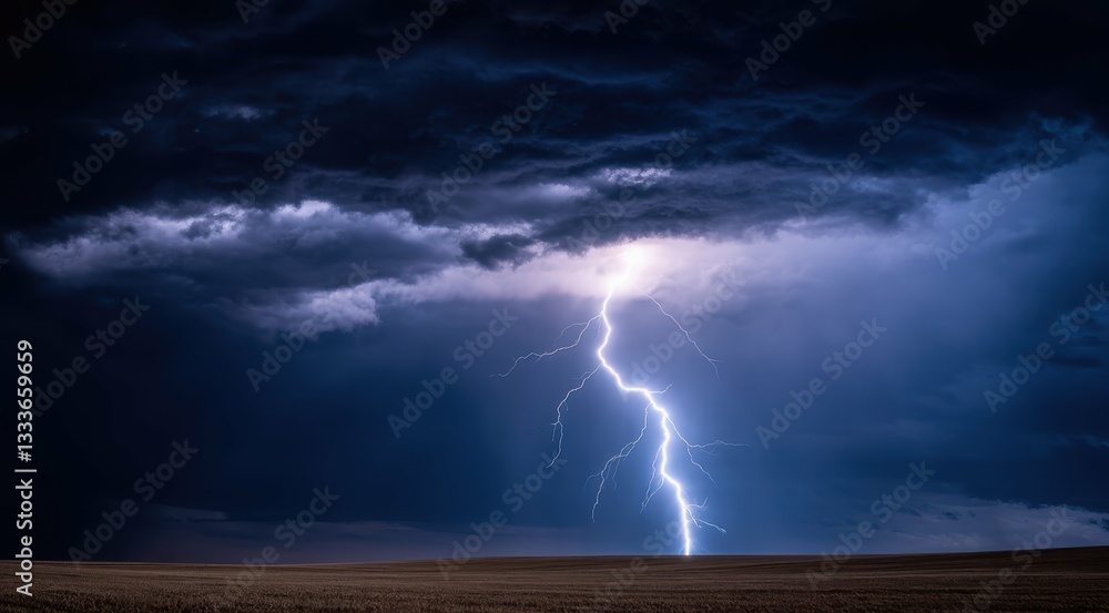 Fototapeta premium A dramatic lightning strike illuminates a stormy sky.