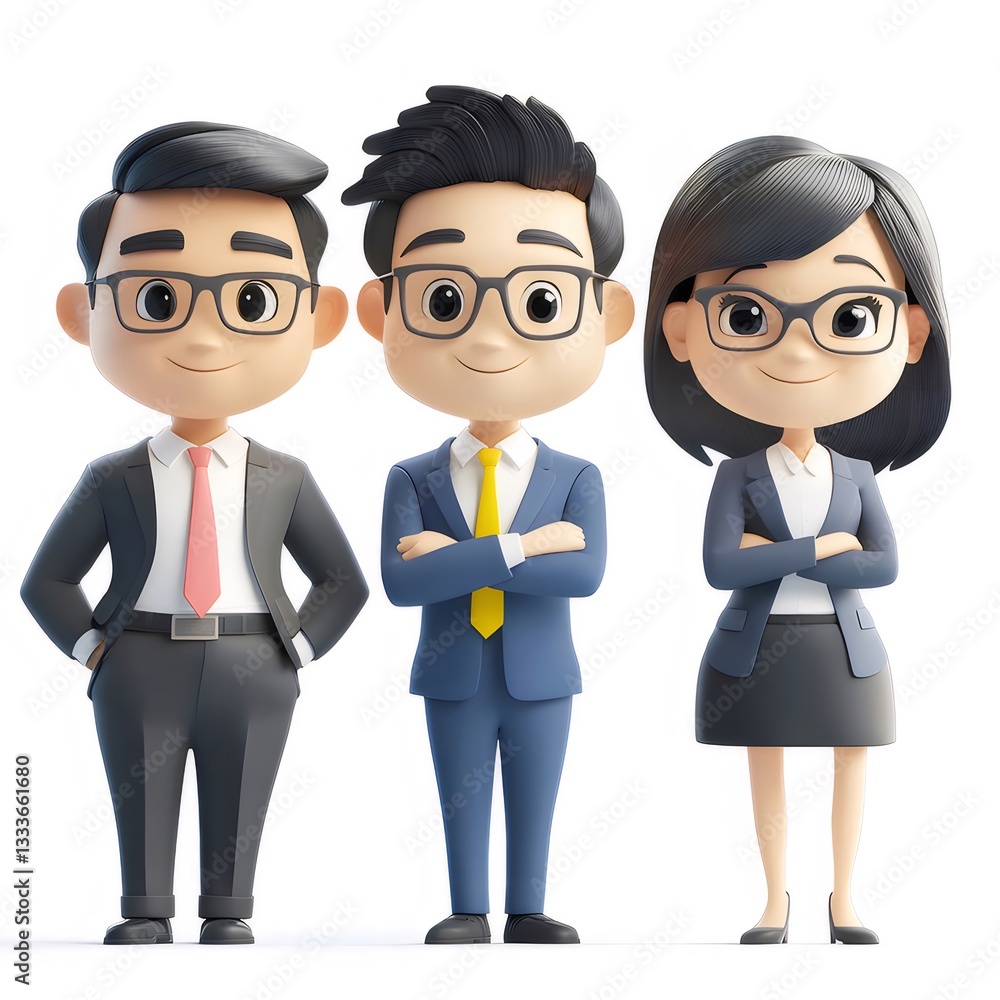 Smiling Cartoon Business Team 3D Illustration Smiling Cartoon Business Team 3D Illustration